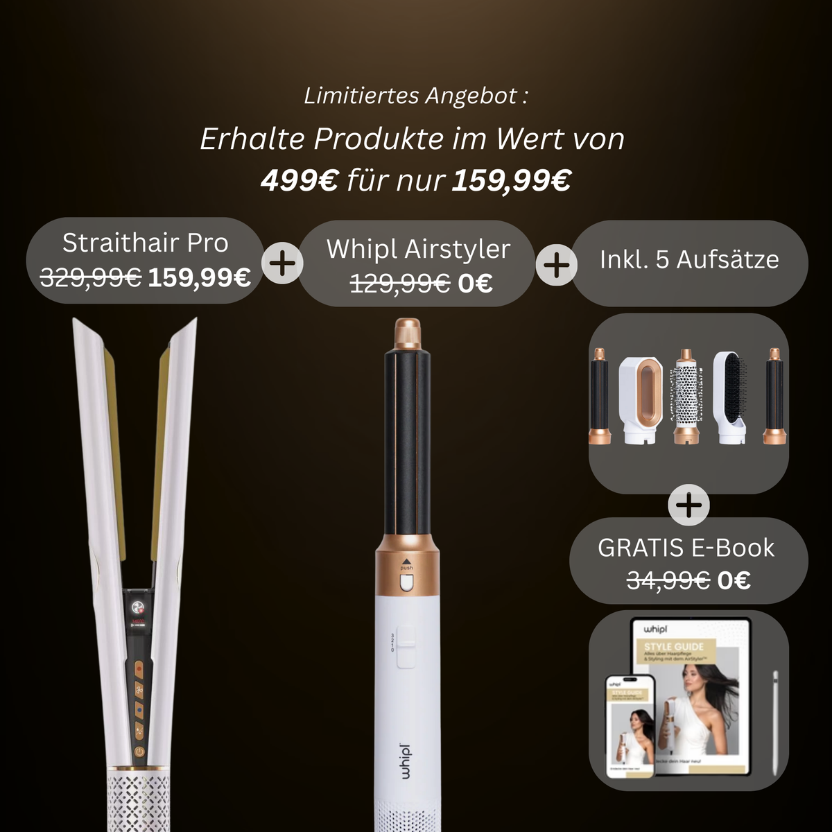 Whipl™ Straithair Pro - Lisseur à air + Airstyler GRATUIT incl. 5 pièces jointes