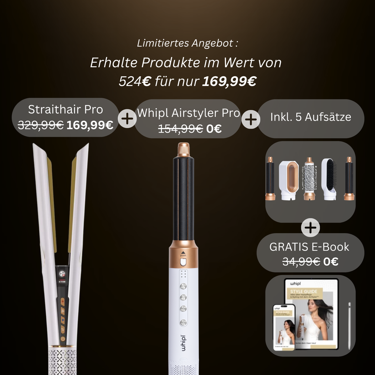 Whipl™ Straithair Pro - Lisseur à air + Airstyler GRATUIT incl. 5 pièces jointes