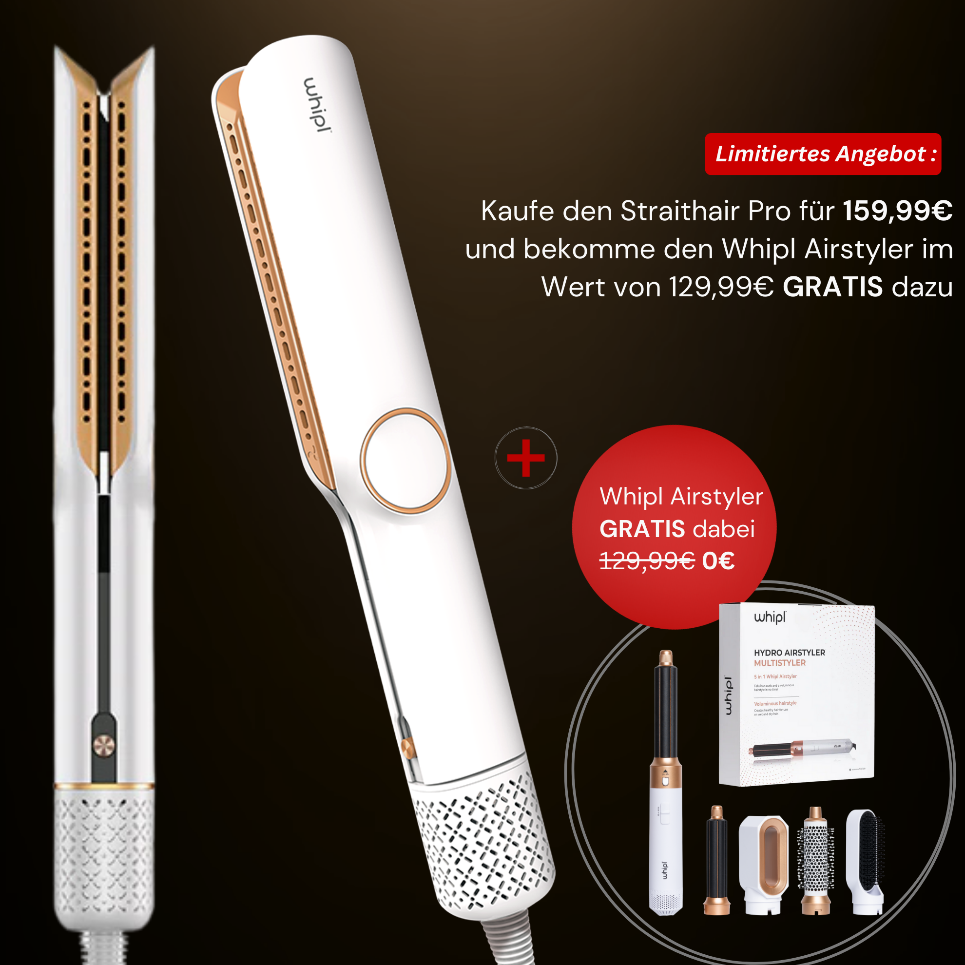 Whipl™ Straithair Pro - Lisseur à air + Airstyler GRATUIT incl. 5 pièces jointes